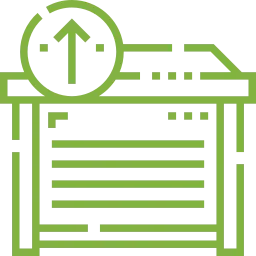 Un icono verde de una puerta de garaje con una flecha apuntando hacia arriba.