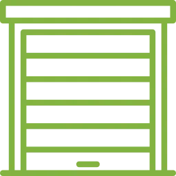 Un icono verde de una puerta de garaje sobre un fondo blanco.