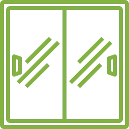 Un icono verde de una puerta de garaje sobre un fondo blanco.