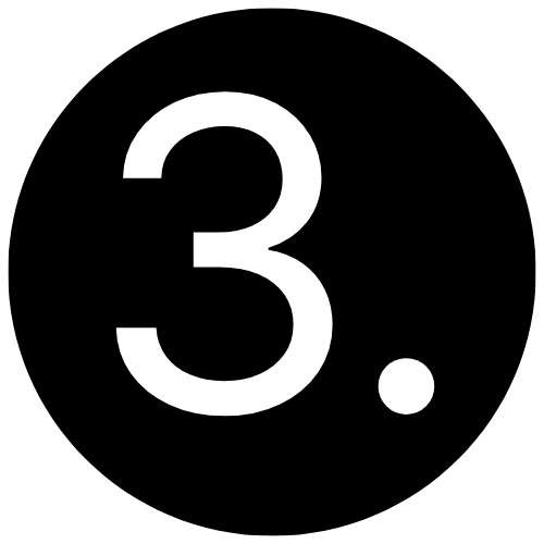 Un número tres blanco seguido de un punto, centrado dentro de un círculo negro sólido.