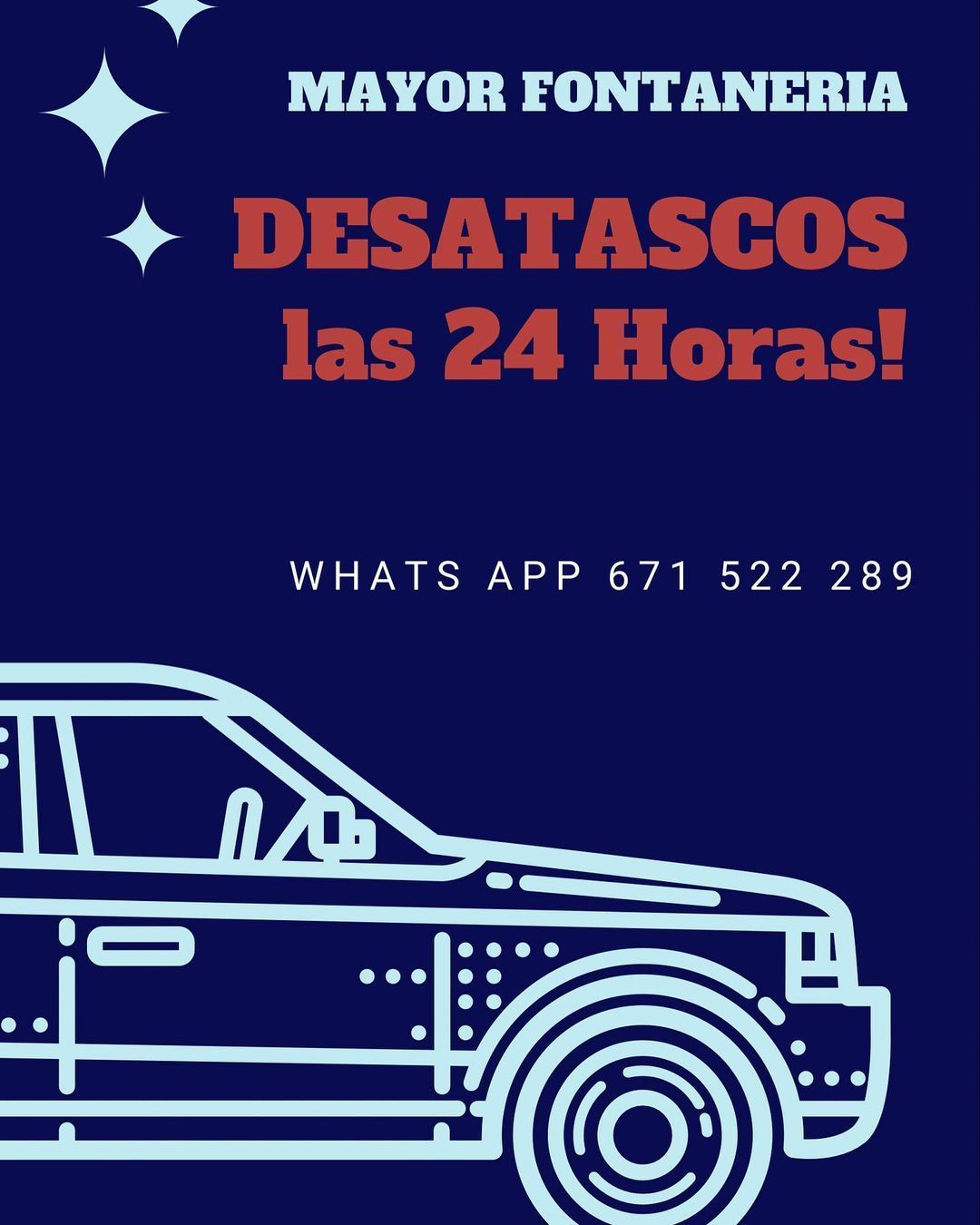 Un cartel azul con un coche que dice alcalde fontaneria