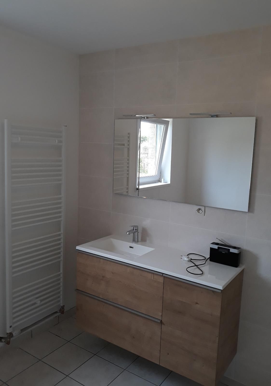Un lavabo avec miroir.