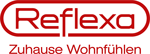 A red and white logo for reflexa zuhause wohnfühlen