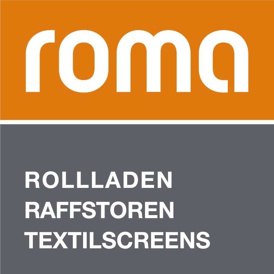 A logo for roma rollladen raffstoren textilscreens