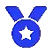 Una medalla azul con una estrella blanca en el medio.