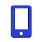 Un teléfono celular azul con una pantalla blanca sobre un fondo blanco.