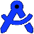 Un dibujo en pixel art de una letra a azul sobre un fondo blanco.