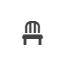 Un icono en blanco y negro de una silla sobre un fondo blanco.