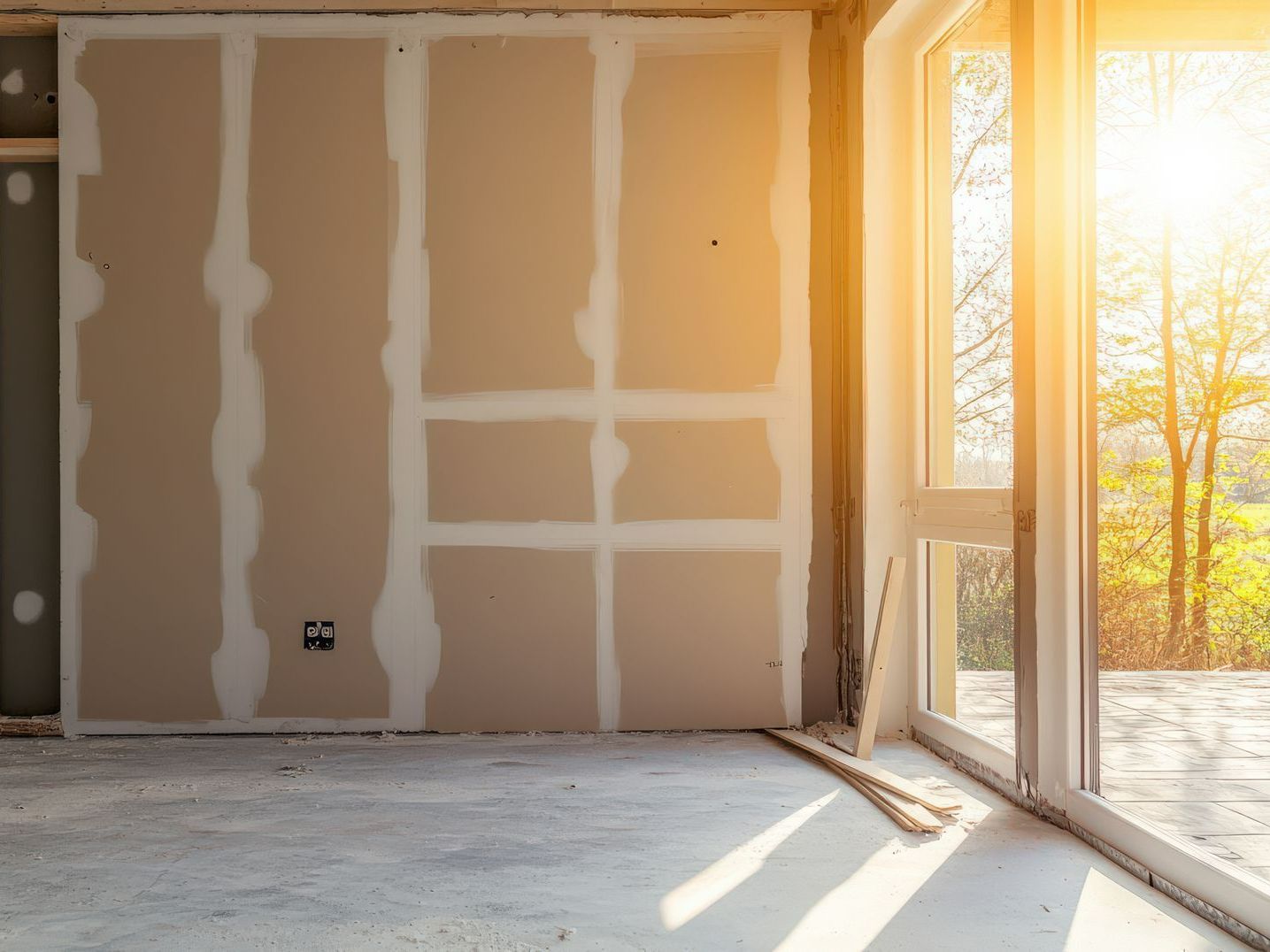 Intérieur d'une pièce avec des cloisons et des fenêtres.