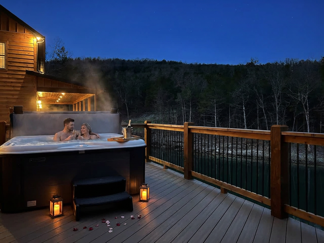 Private romantic hot tub at Branson Missouri vacation rental by Aha Property Management
