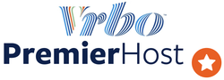 A blue and white logo for vimeo premier host