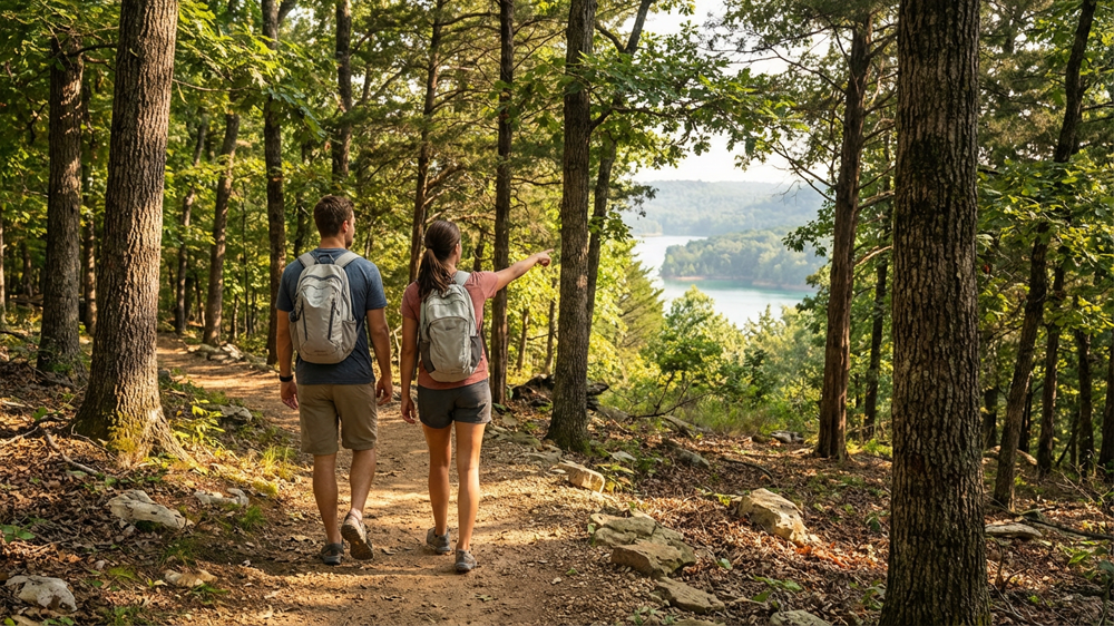 Hikers enjoying scenic Ozark trail views near Table Rock Lake
