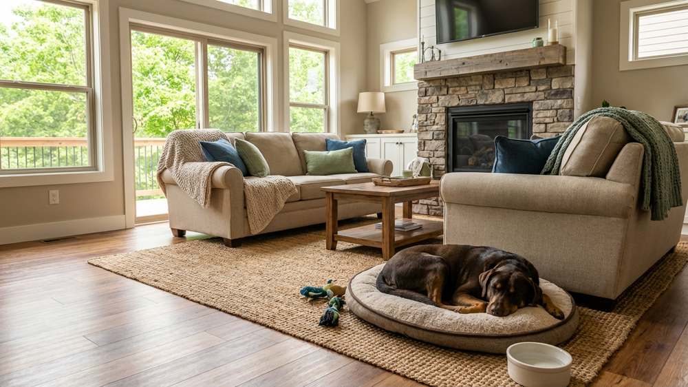 Dog relaxing inside a pet-friendly Branson vacation rental