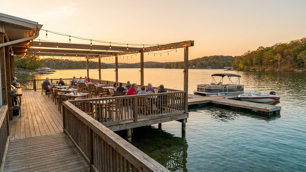 Lakeside restaurant dining with Table Rock Lake in the background
