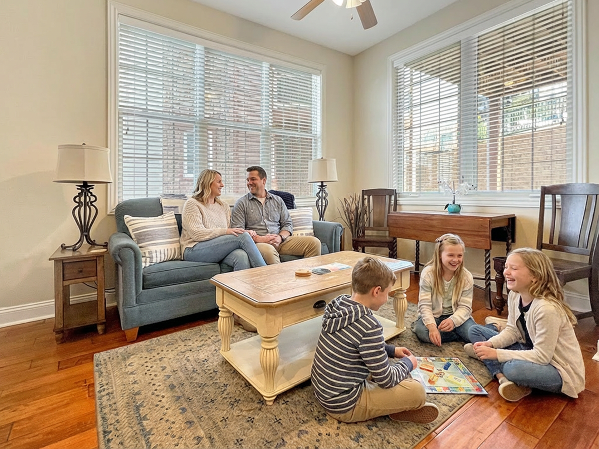 Family enjoying a cozy vacation rental steps from Silver Dollar City