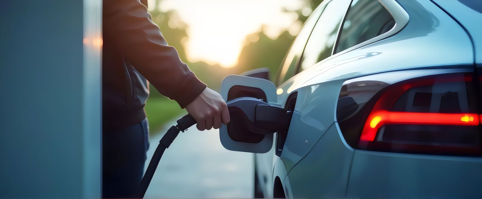 Une personne branche un chargeur de voiture électrique à un véhicule électrique.