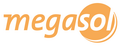 Orangefarbenes „Megasol“-Logo mit einem kreisförmigen Schwungsymbol