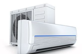 Ein paar Klimaanlagen stehen nebeneinander auf einem weißen Hintergrund.