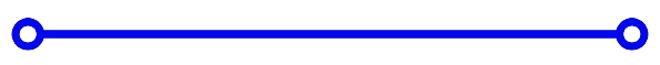 Una línea azul con dos círculos sobre un fondo blanco.