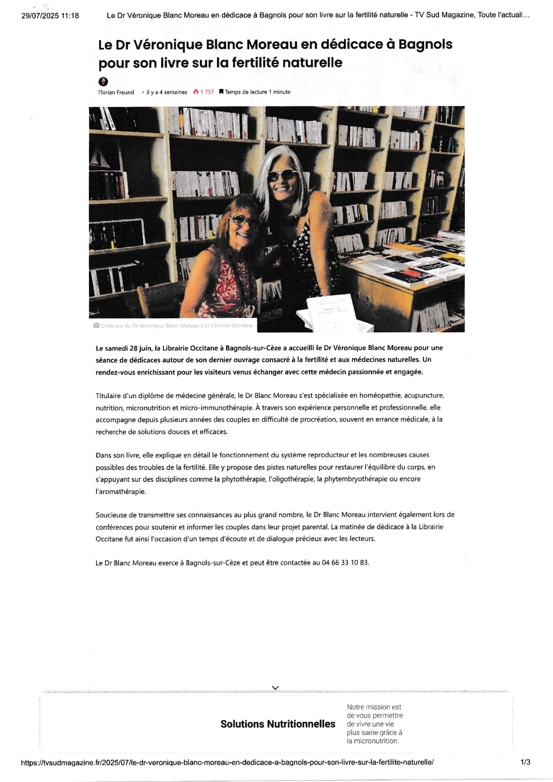 Dr Véronique Blanc Moreau en dédicace - page 1