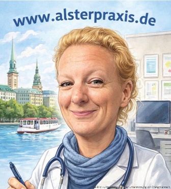 KI generiertes Portrait von Daniela Wemmel mit der Thematik Alsterpraxis Hamburg