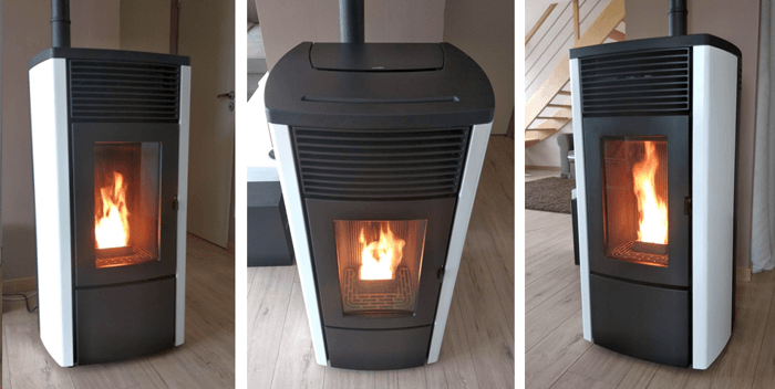 Plusieurs vues d'un poele à granulés