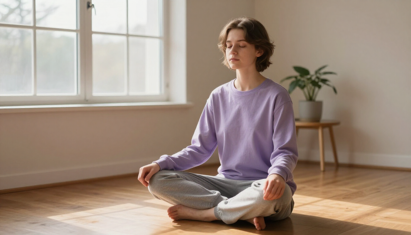 Joven meditando tranquilamente
