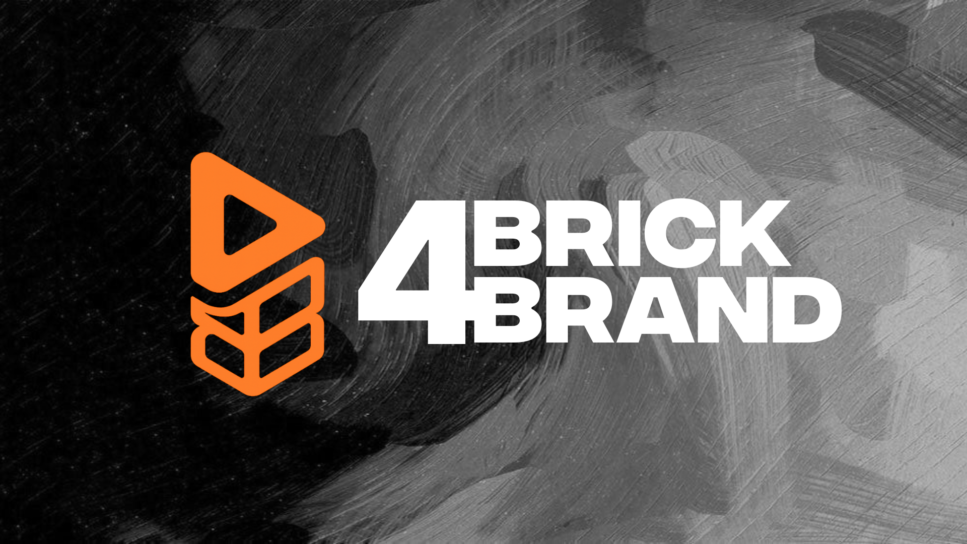 Logo von 4BrickBrand. Orangefarbene geometrische Formen und weißer Text auf schwarzem und grauem Hintergrund.