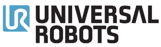 Das Logo von Universal Robots besteht aus einem blauen Quadrat mit einem „UR“-Symbol und dem schwarzen Text „UNIVERSAL ROBOTS“.