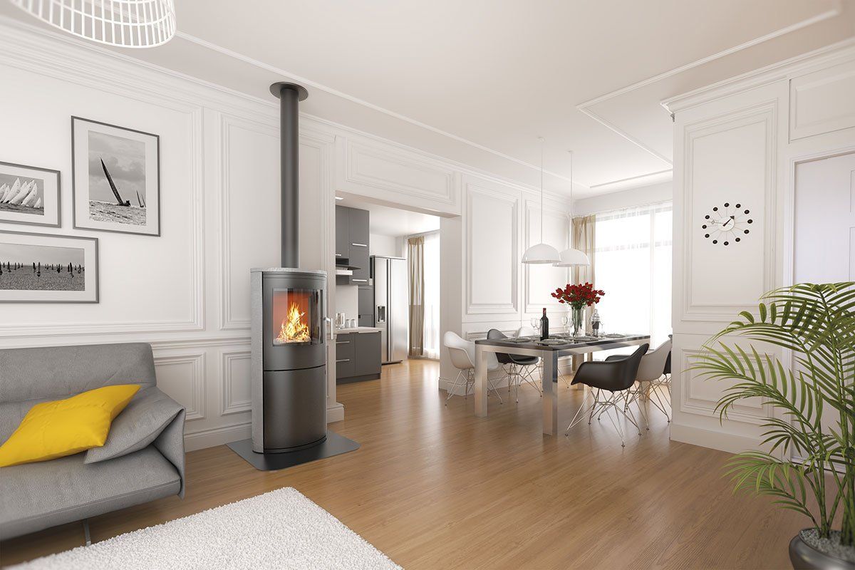 Grand salon avec poêle à bois