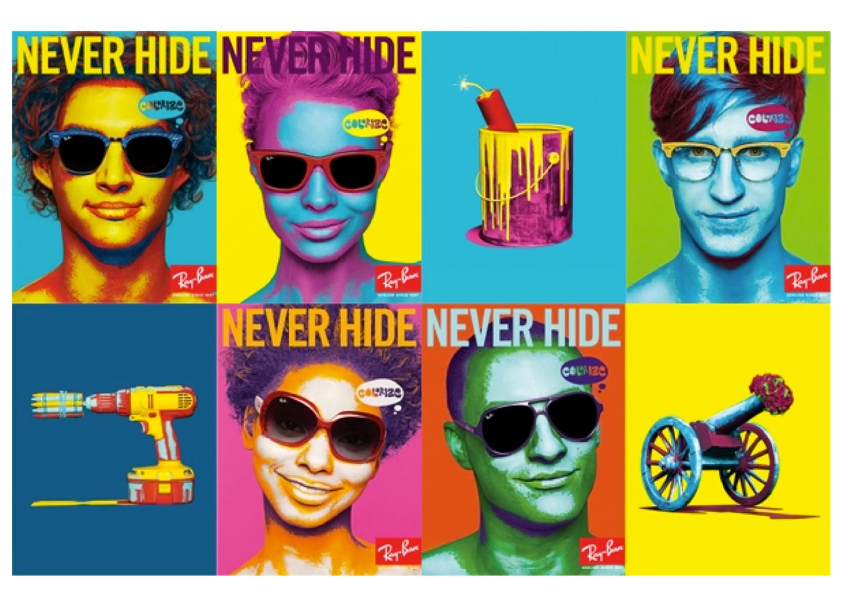Affiche publicitaire très colorée pour les lunettes de la marque Ray Ban.