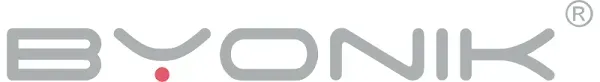 Logotipo de BYONIK con letras grises y un punto rojo.