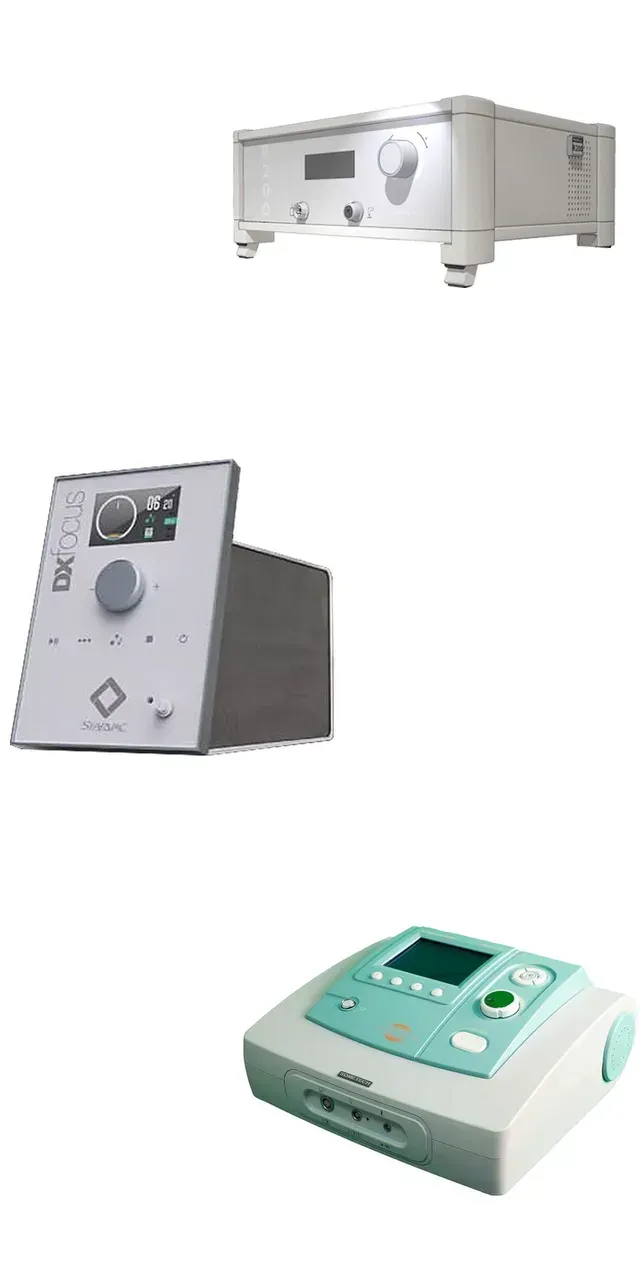 Dispositivos médicos, blancos y verdes, para uso terapéutico.