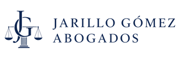 Logotipo de Jarillo G&oacute;mez Abogados, con un icono de balanza de la marina y texto con serifa sobre fondo blanco.