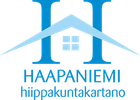 Blue logo: "H" shape with house outline, text "HAAPANIEMI, hiippakuntakartano".
