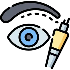 Una ilustración de dibujos animados de una persona que se hace un tatuaje en el ojo.