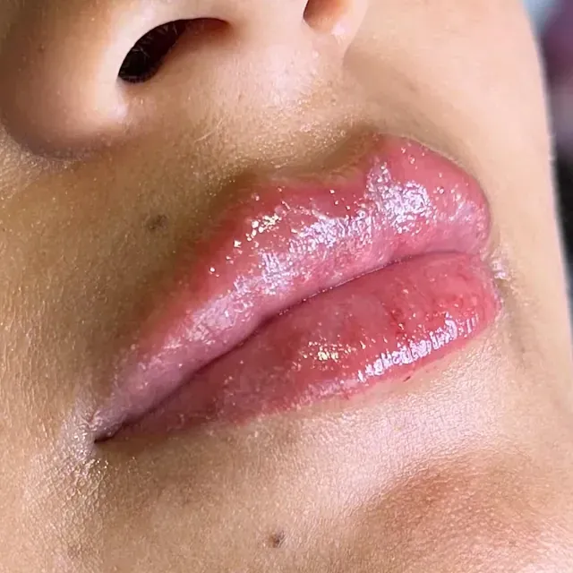 Un primer plano de los labios y la nariz de una mujer.