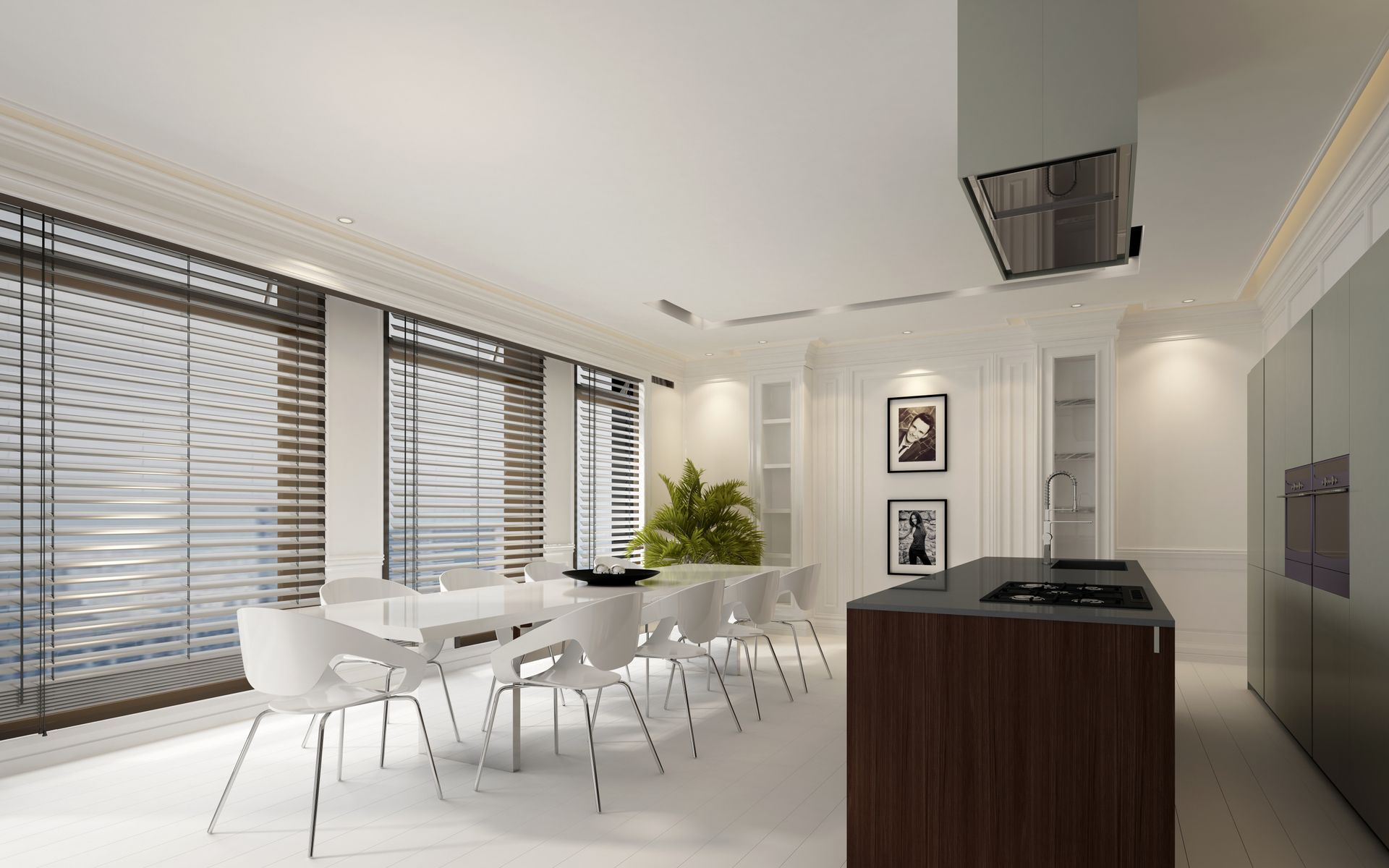 Intérieur d'un appartement avec cuisine et salle à manger.