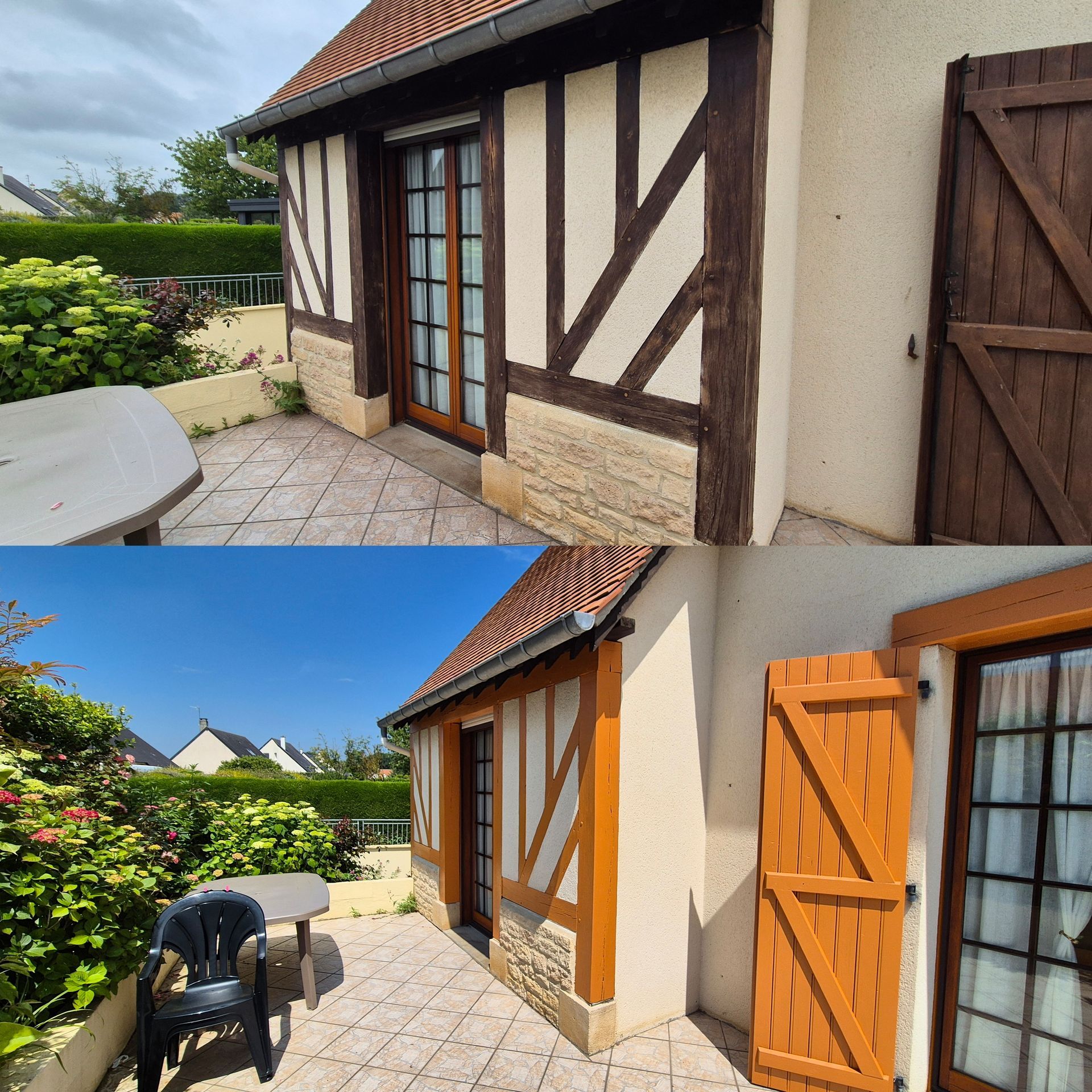 Montage avant/après de peinture de façades, menuiseries, volets et colombages