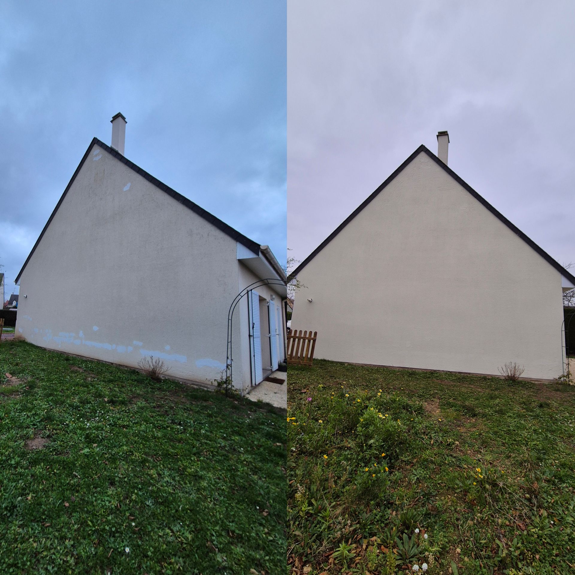 Montage avant/après d'une façade de maison qui a reçu un ravalement