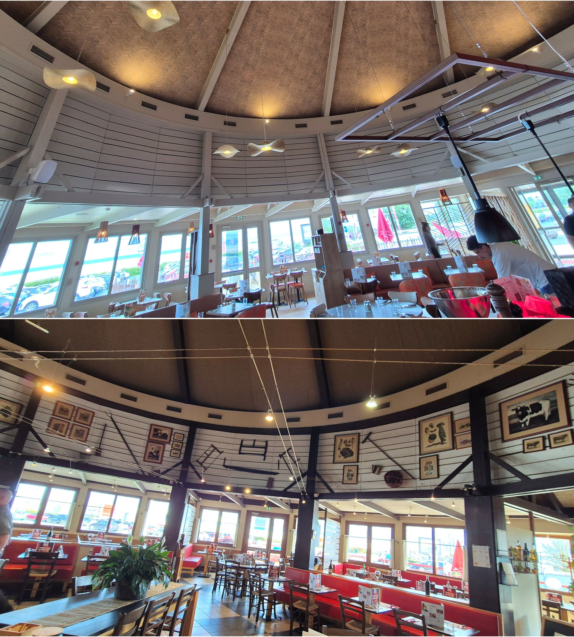 Montage avant/après de travaux de peinture intérieure sur les surfaces du Courtepaille