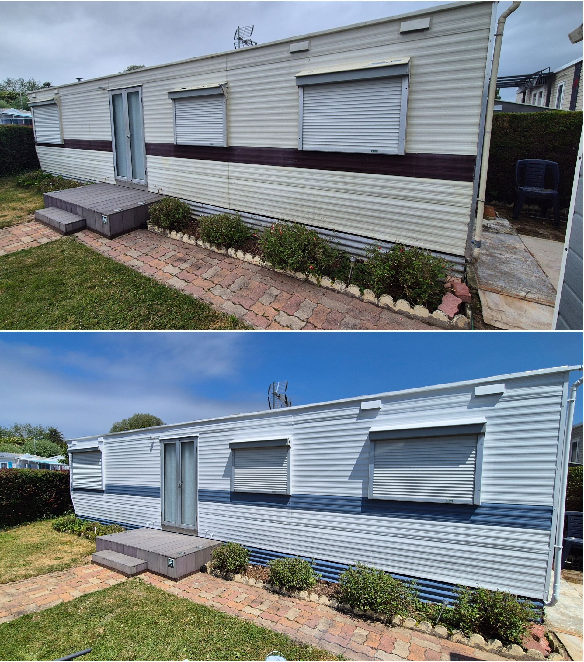 Montage avant/après d'un mobile home entièrement repeint