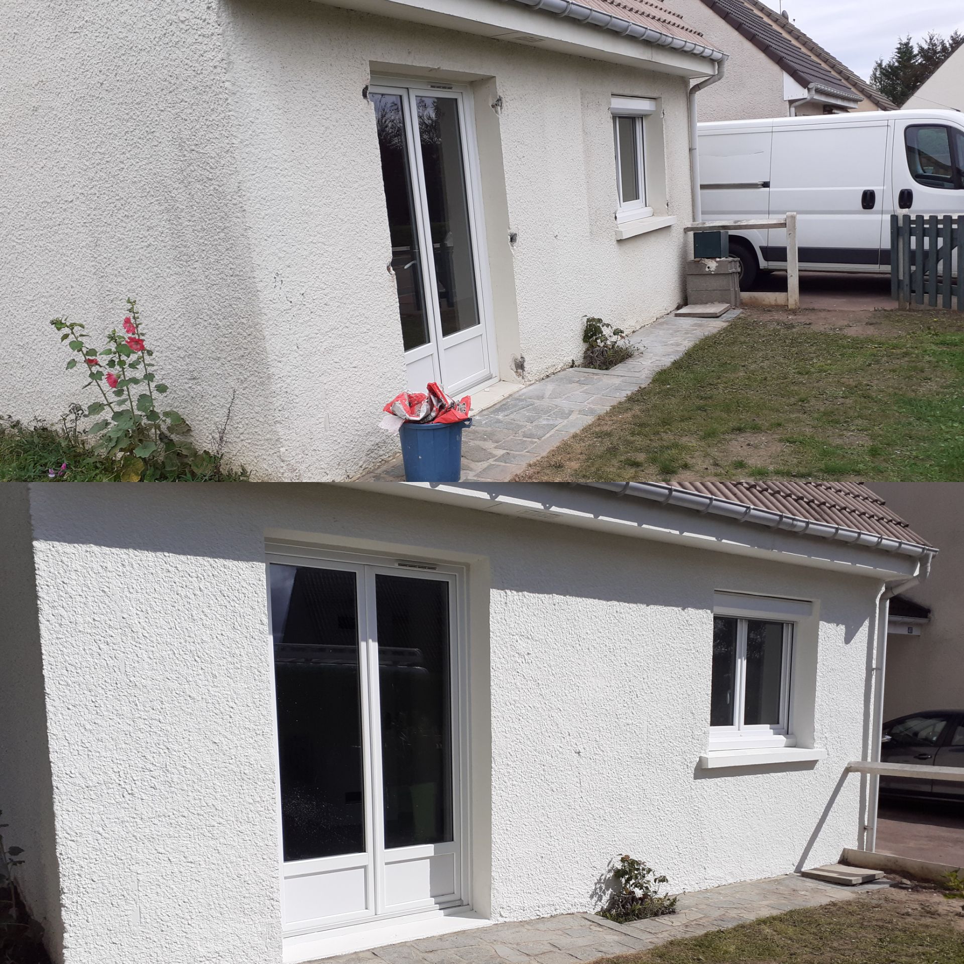 Travaux avant/après pour la peinture extérieure de murs