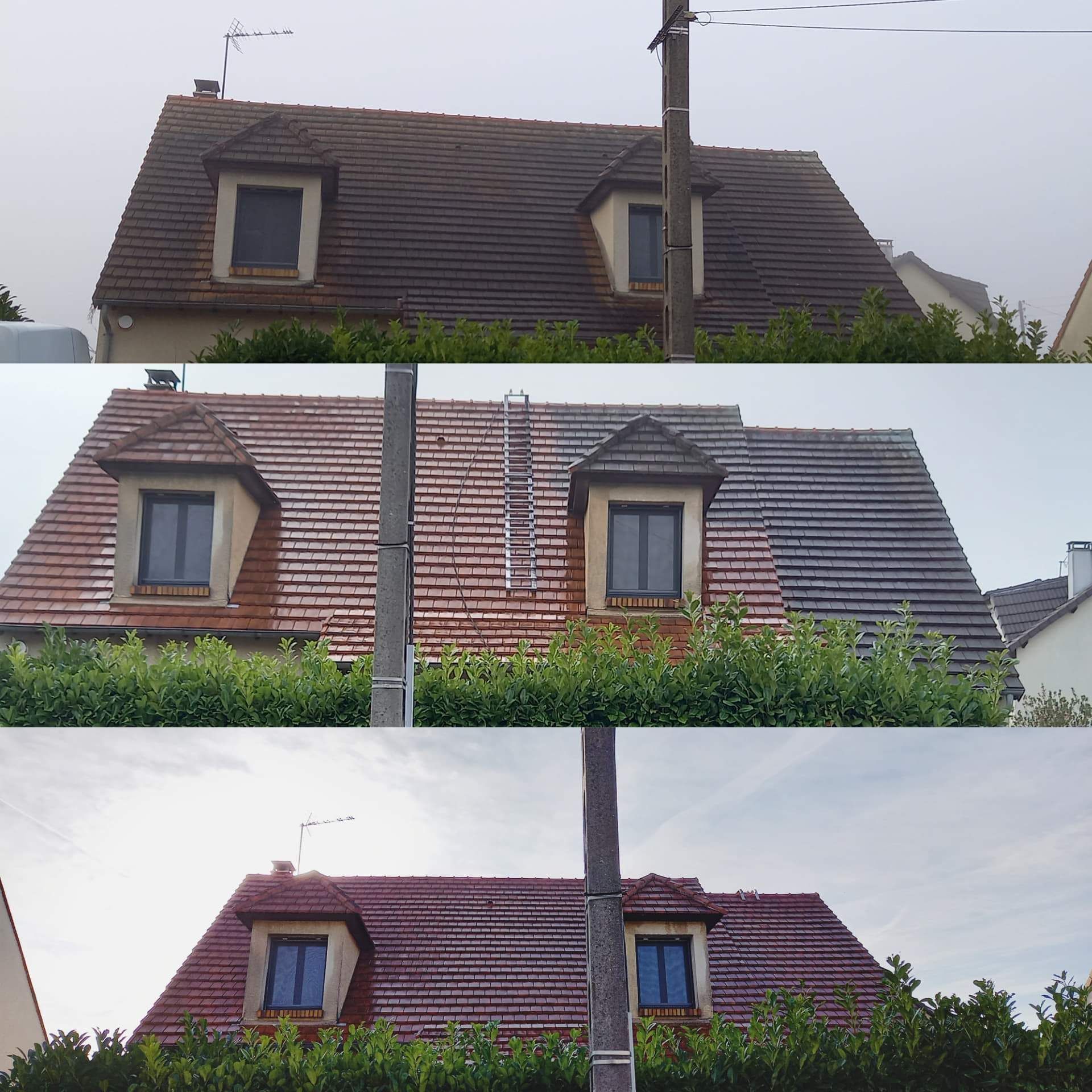 Montage des étapes de nettoyage d'un toit