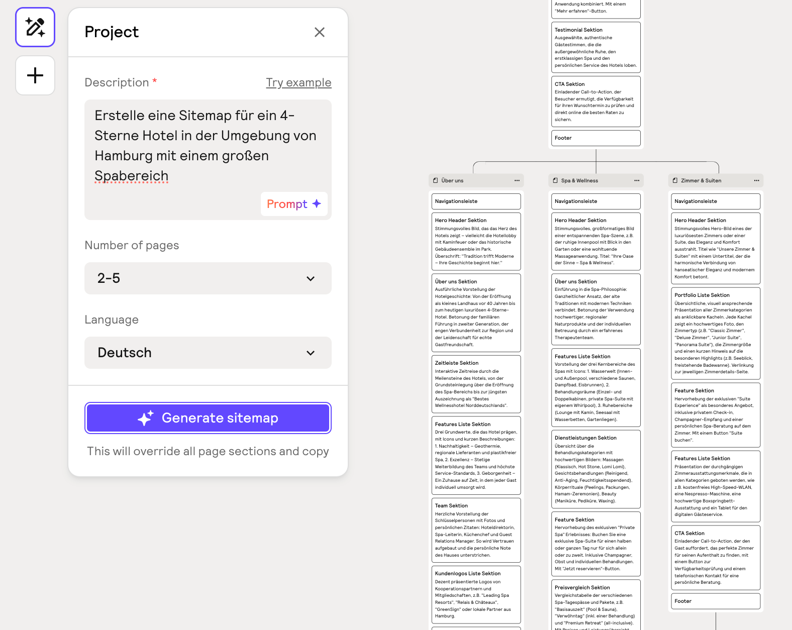 Bearbeitungsbildschirm der mobilen App mit mehreren Textlayout-Vorschauen und einer violetten Aktionsschaltfläche