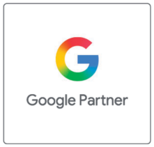Google-Partnerlogo mit mehrfarbigem „G“ und grauem Text auf weißem Hintergrund