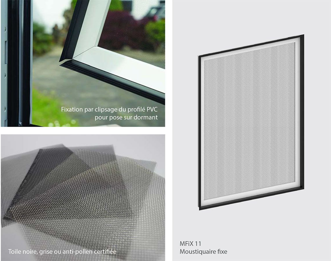 Femme tenant une moustiquaire. Gros plans sur la toile et sur une moustiquaire rectangulaire à cadre noir.