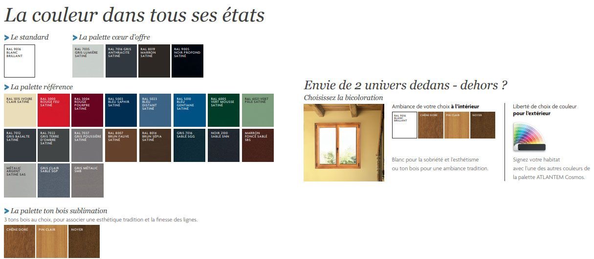 Les différentes couleurs possibles