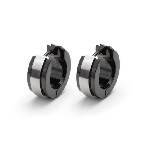 Ein Paar schwarze und silberne Creolen auf weißem Hintergrund, Imfeld Uhren + Schmuck GmbH