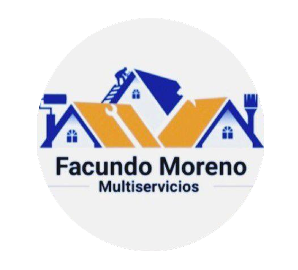 El logo de Facundo Moreno Multiservicios muestra una casa y un techo.